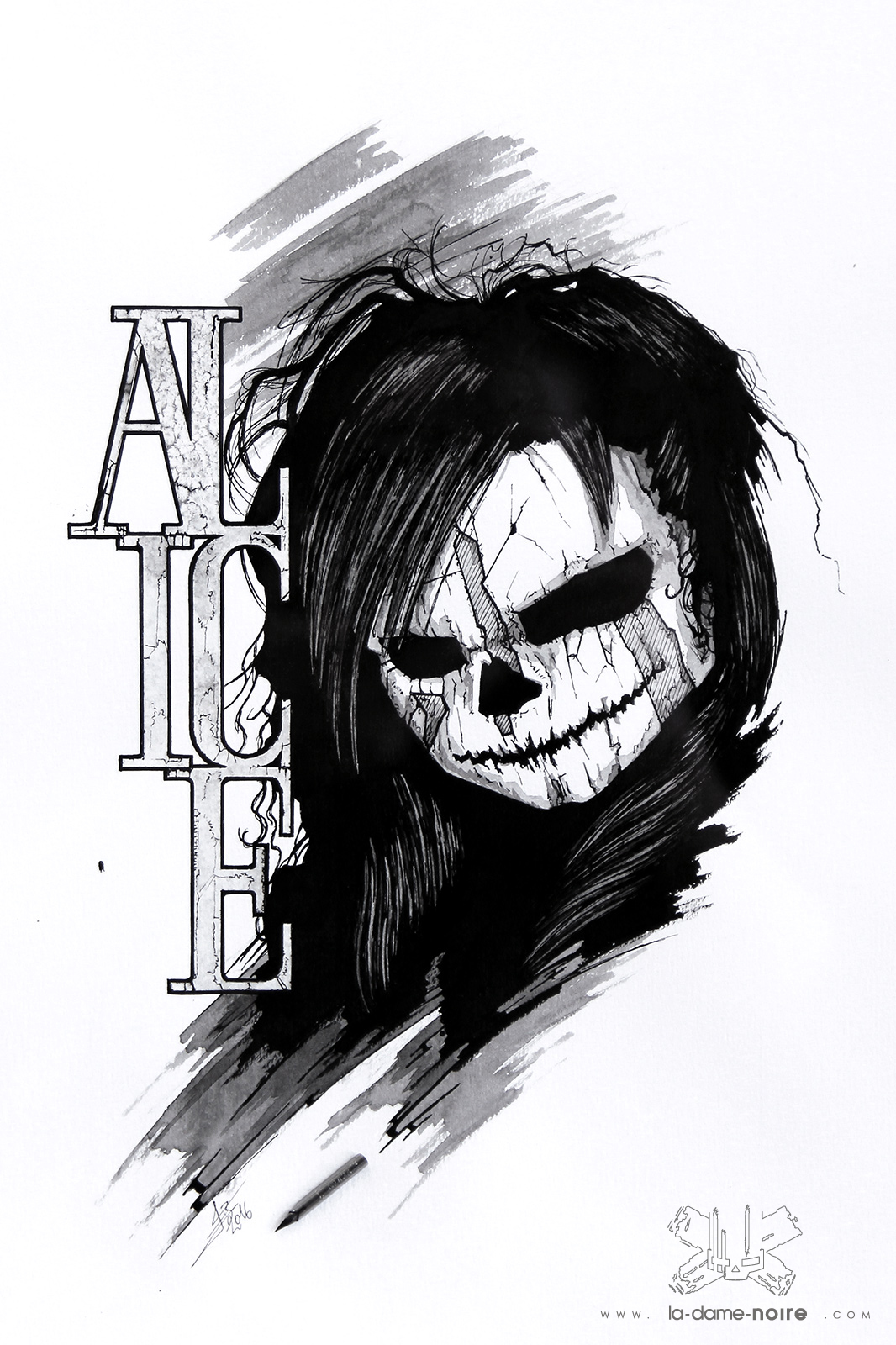 Dessin d'Alice à l'encre de chine