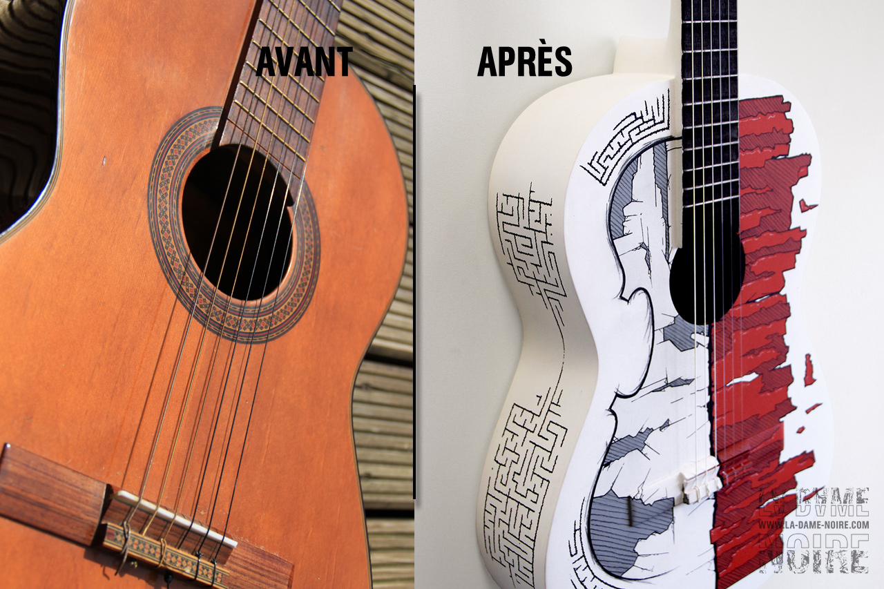 Comparaison du corps de la guitare avant et après