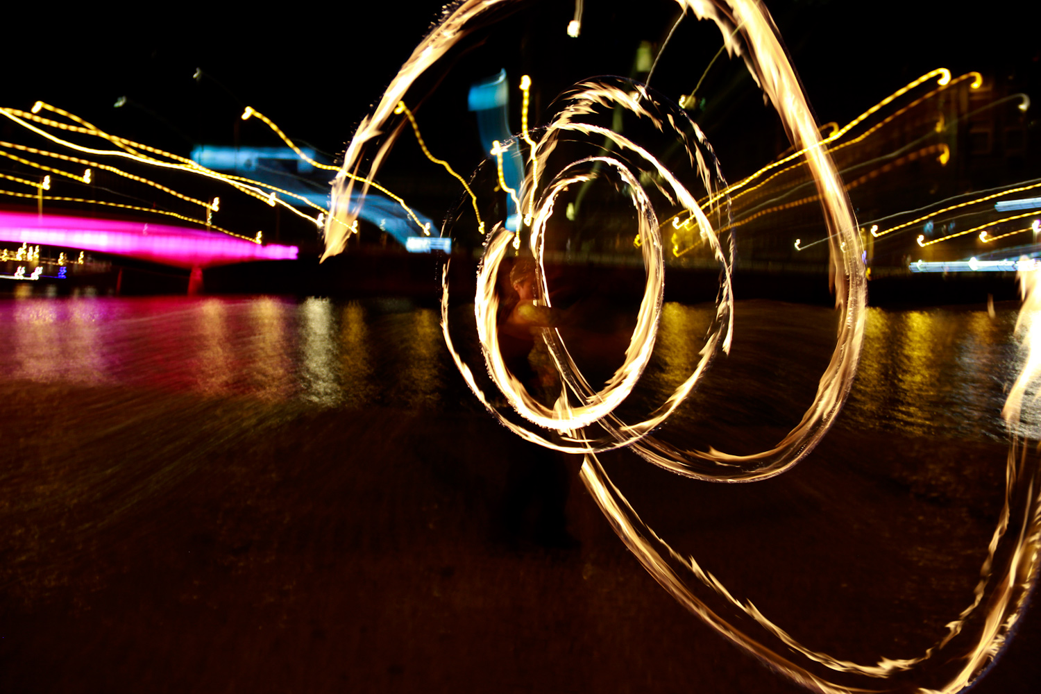 Photo by night of stripes made from firestaff