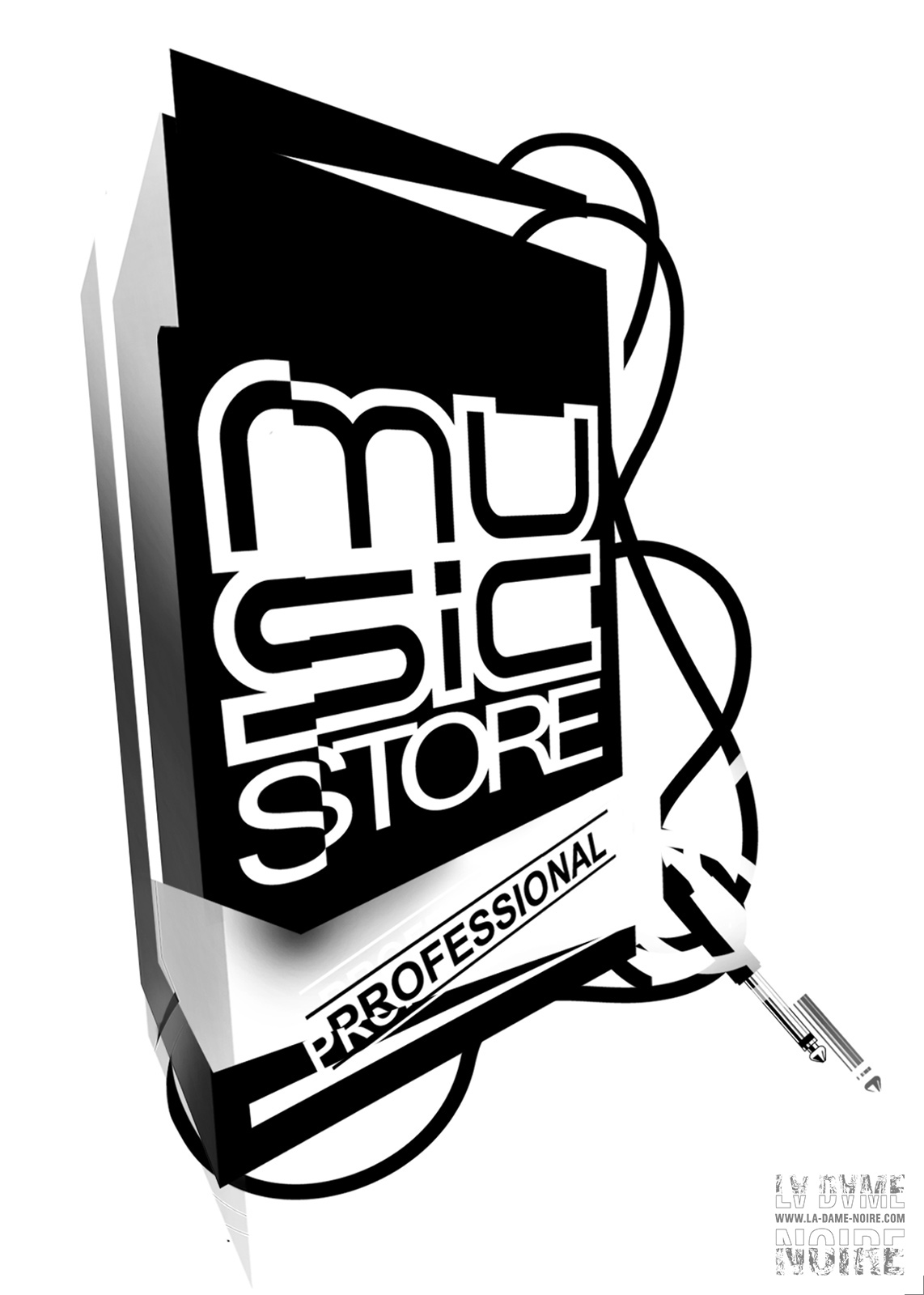 Réinterprétation du logo Musicstore en noir et blanc